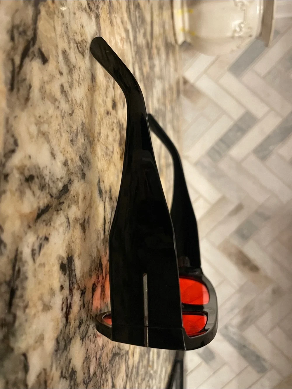 Men's Black Sunglasses with Red Lenses — Bold Shield Style